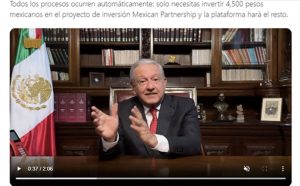 Capitalflow-skillful.shop, un sitio web fraudulento que utiliza un video manipulado por IA de Andrés Manuel López Obrador, el presidente de México, para promover un falso “Proyecto de Sociedad Mexicana de Inversiones”.