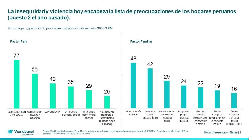 La inseguridad y la violencia son las principales preocupación de los peruanos para el 2026